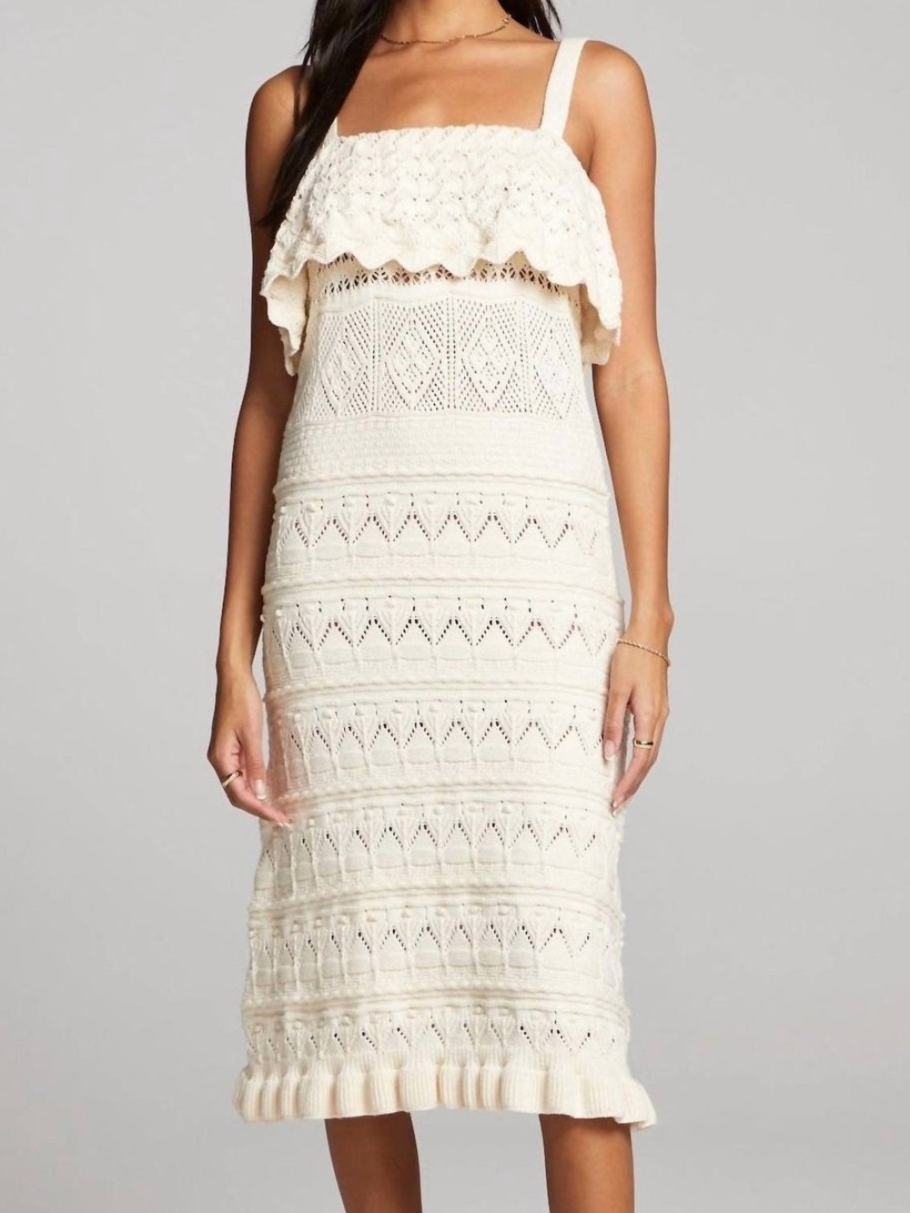 NWT saltwater LUXE Kendra Cream Crochet Midi Dress with Ruffle Bandeau
